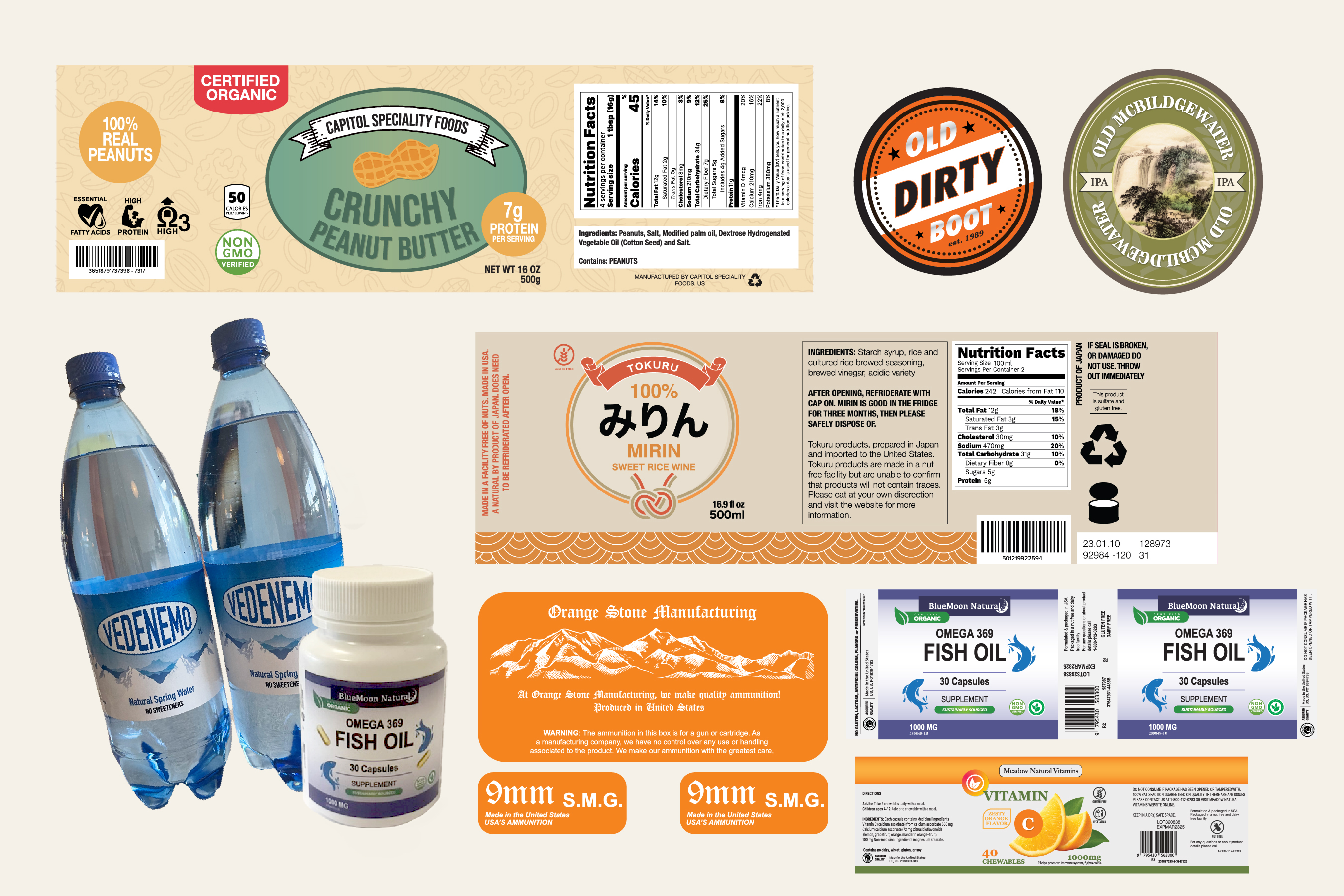 Product packaging and labels used as ongoing featured props across multiple episodes