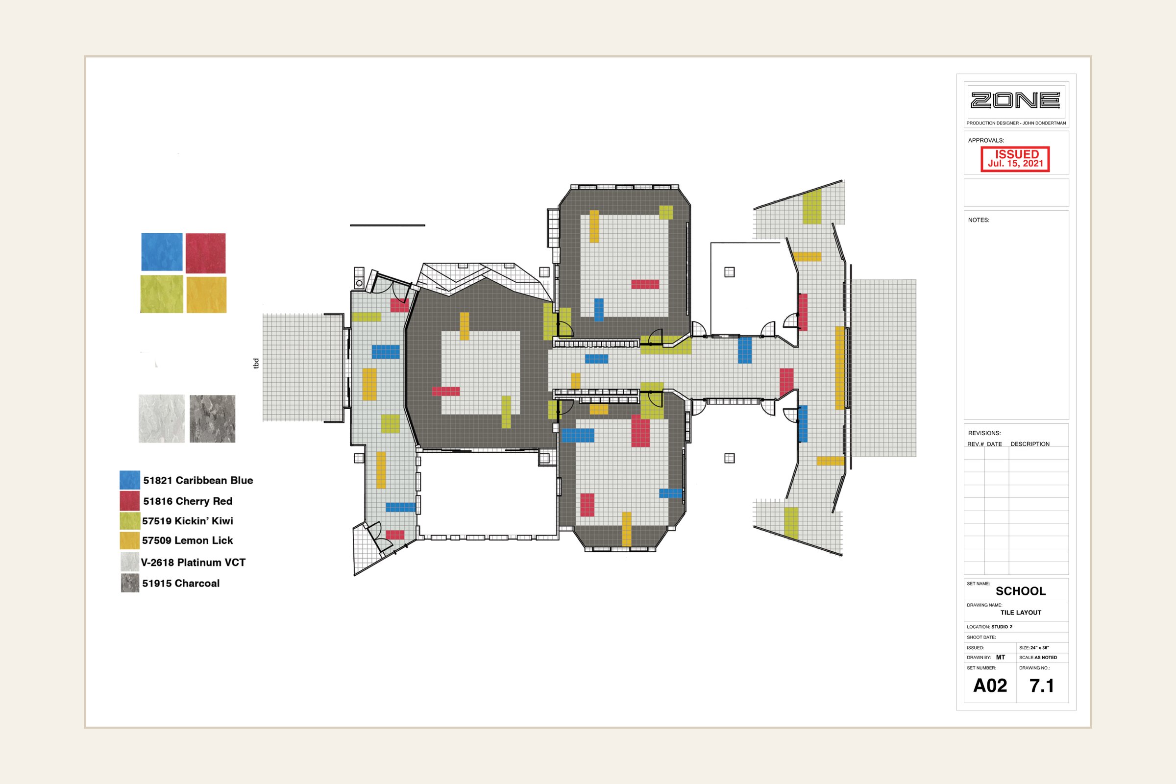 Floor tile layout plan for the school set, issued to construction
