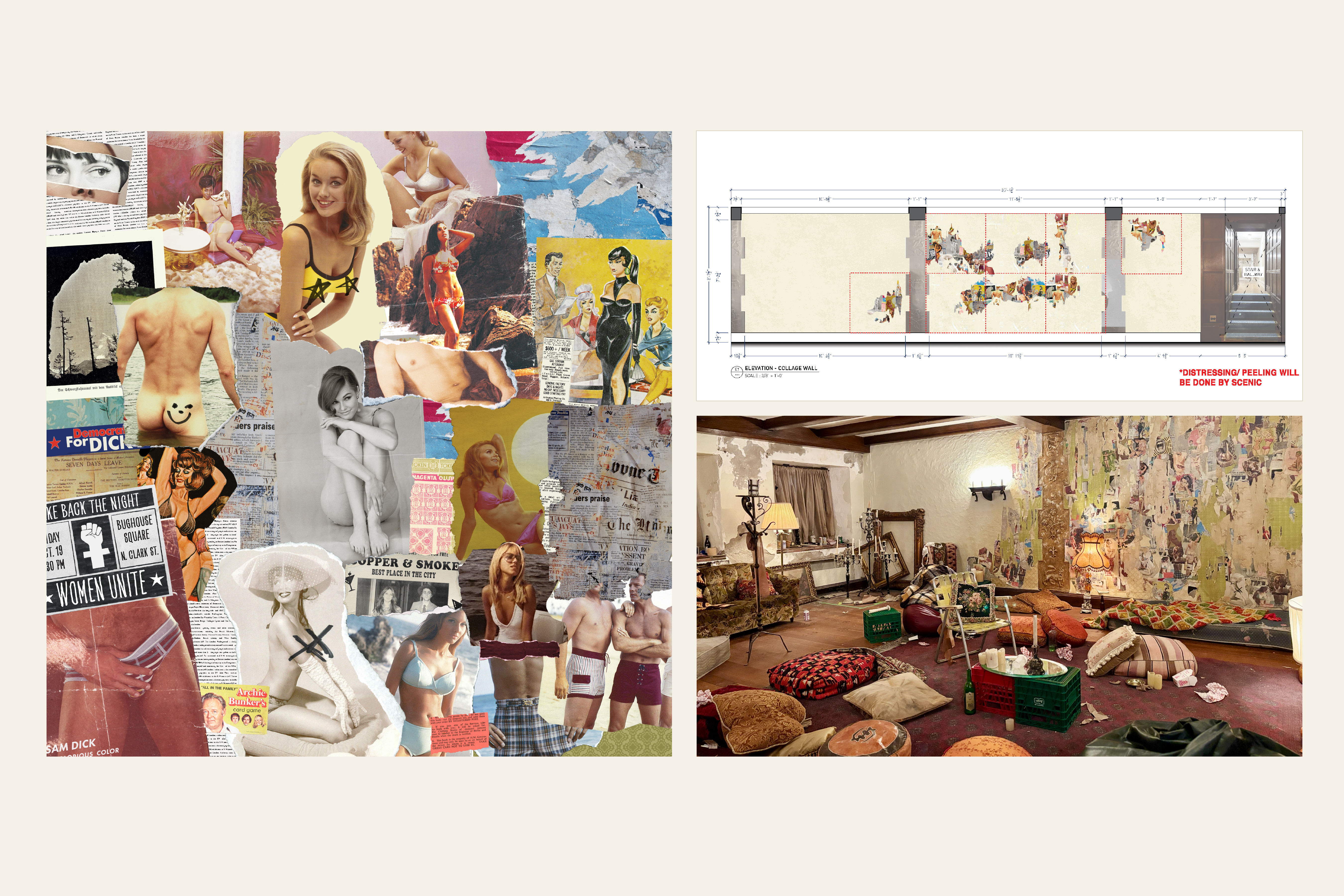 Magazine collage walls, set dressing for episode 5