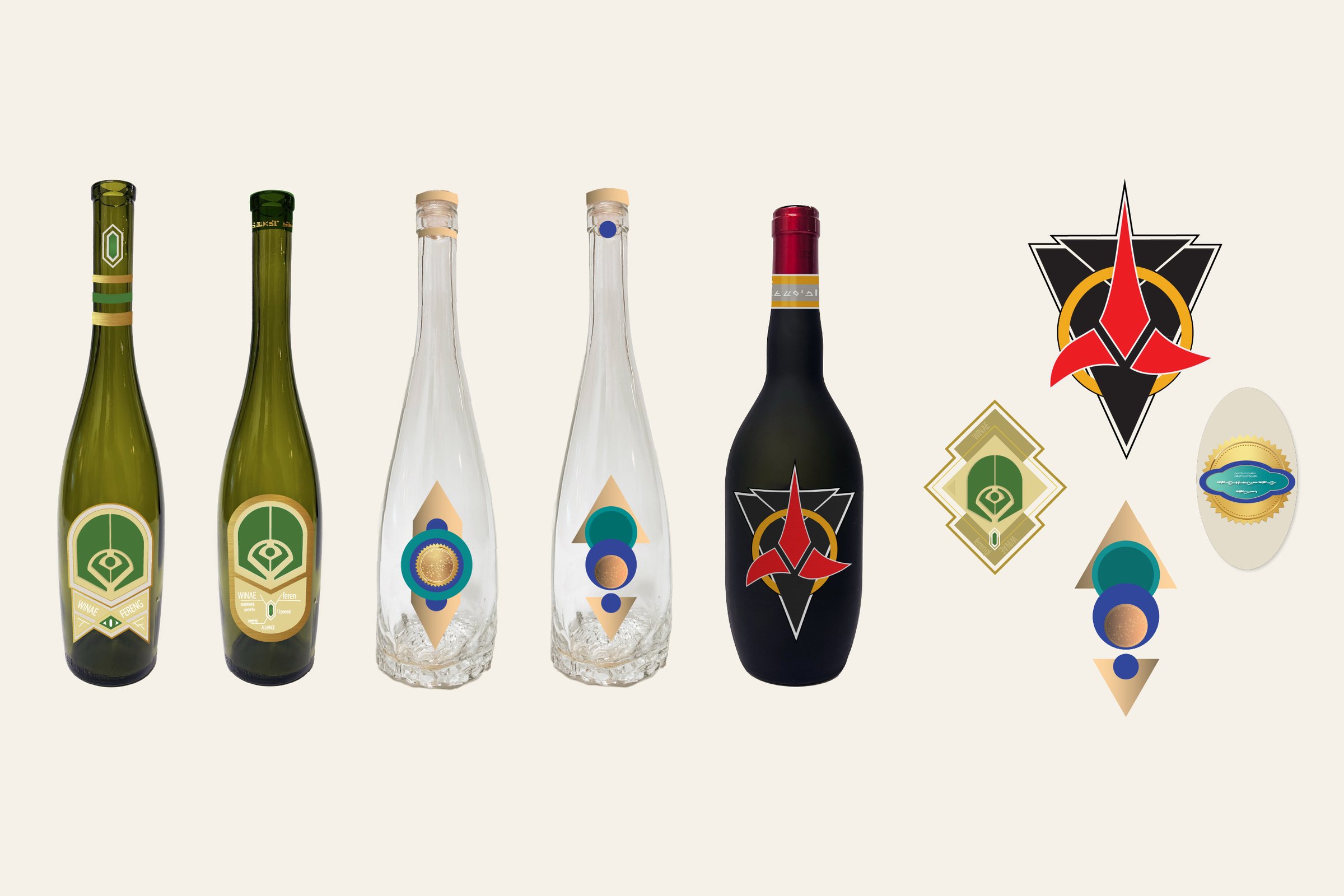 Fictional Star Trek alcohol bottle labels for set dressing, S3 EP1