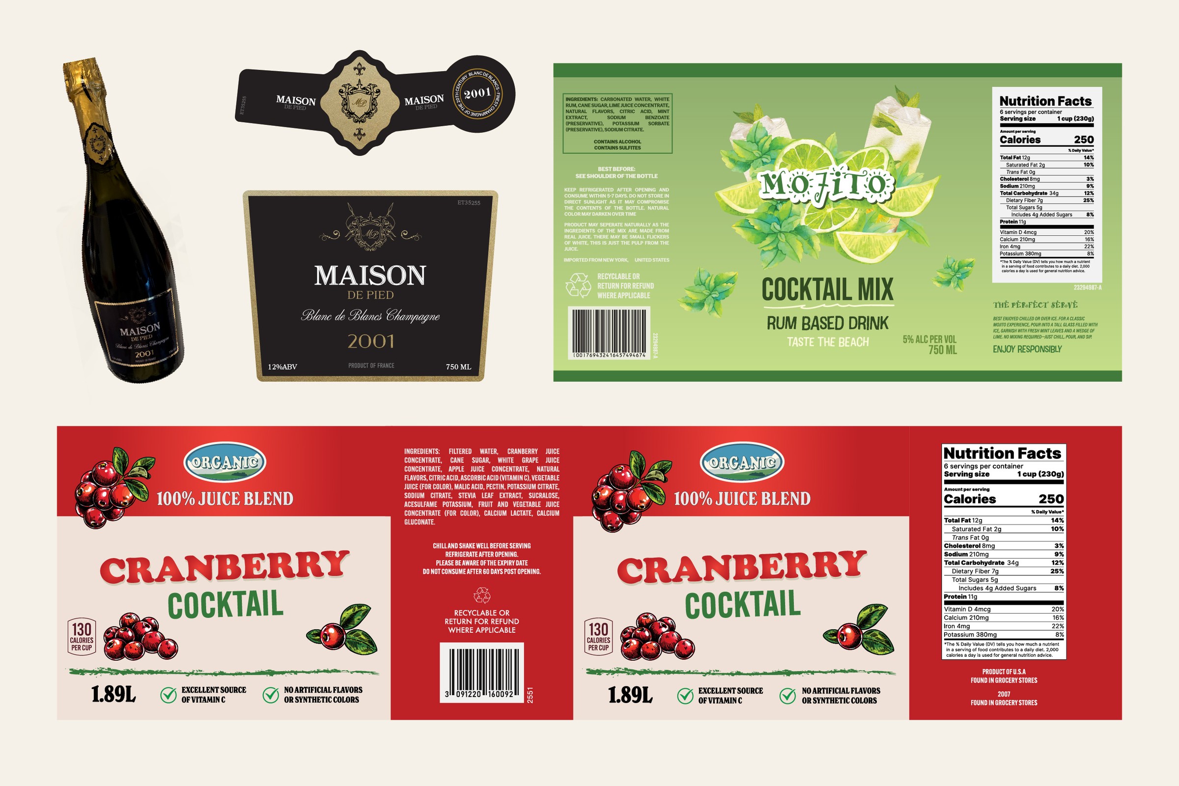 Selection of bottle labels designed for various episodes