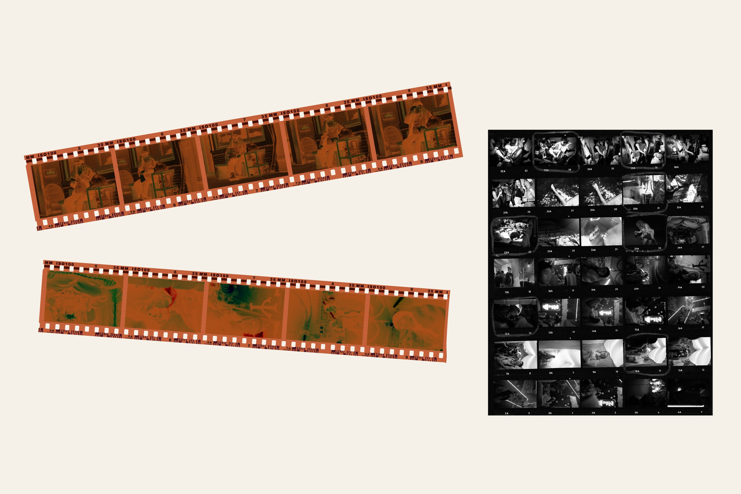 Bree's negatives and contact sheet, featured set dressing for episode 4