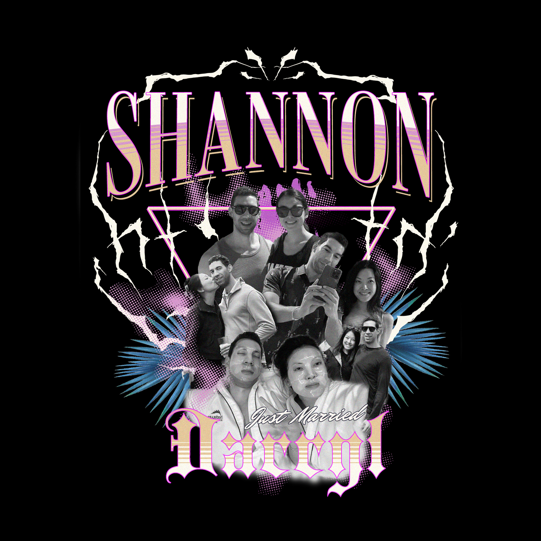 Shannon and Darryl Just Married vintage bootleg tour-tee tribute design
