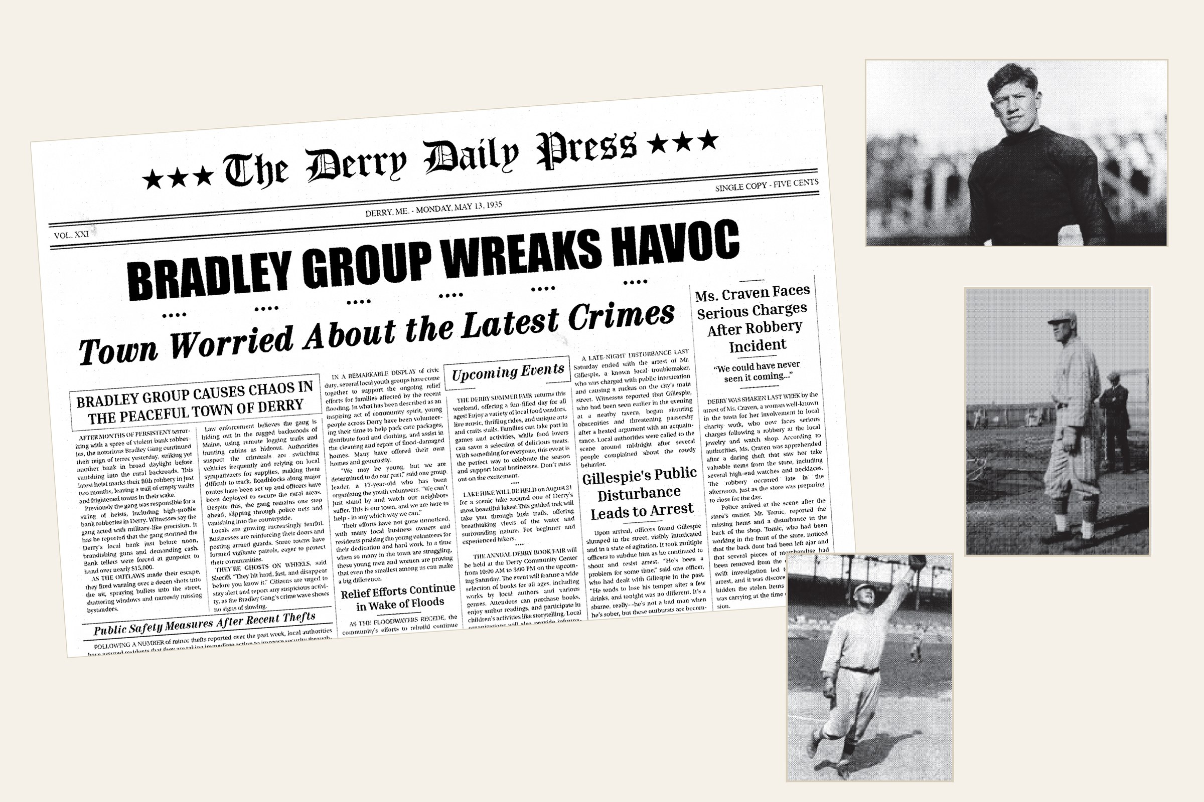Derry Daily Press newspaper layout, featured prop for episode 3