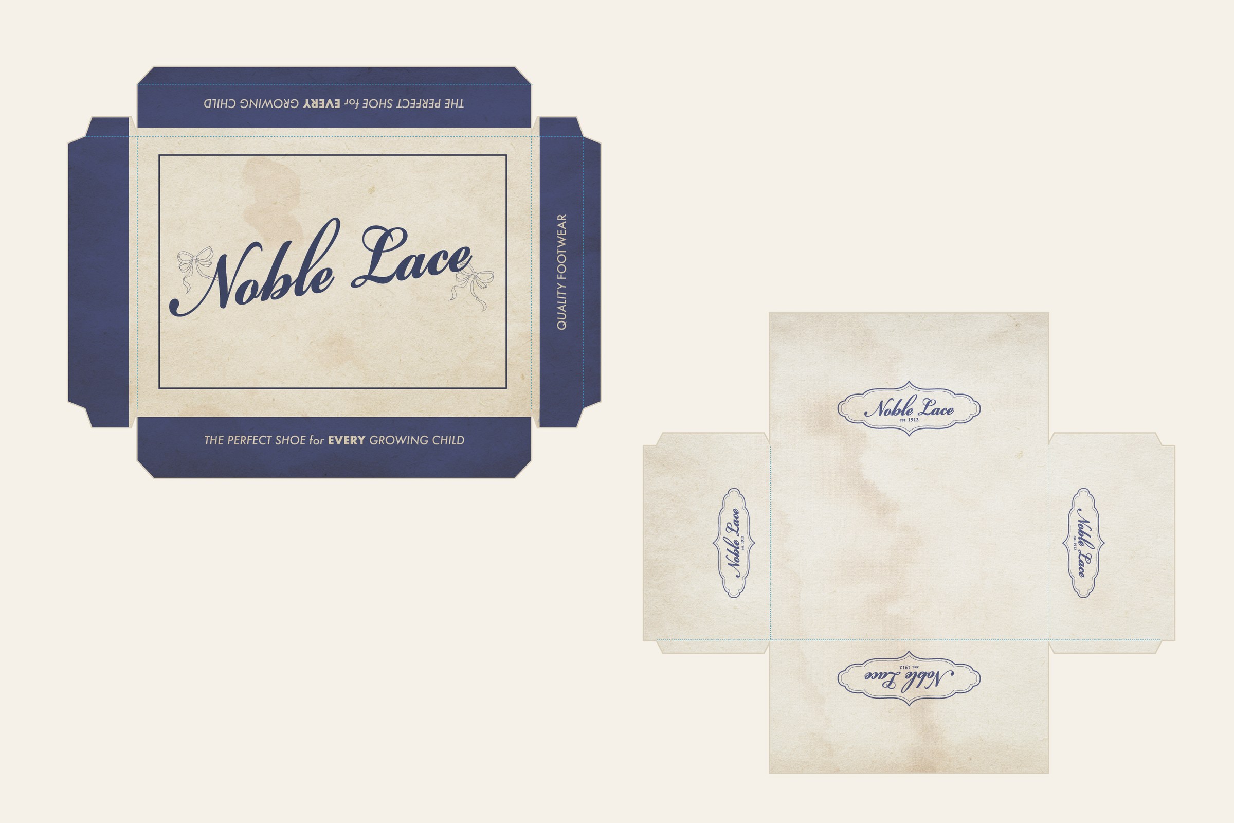 Noble Lace shoebox packaging build, featured prop for episode 5